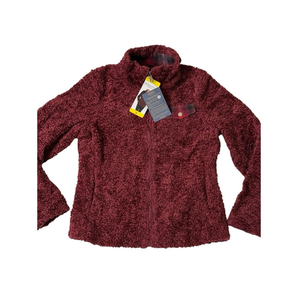Pendleton Lined Wool Blend Fuzzy Sherpa 1/4 Zip Jacket Burgundy Red Womens S